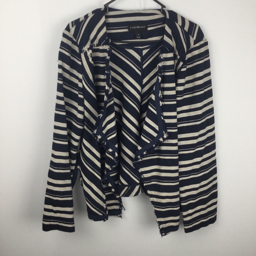 Lane Bryant Striped Women's Blazer size 18‎ navy and cream color